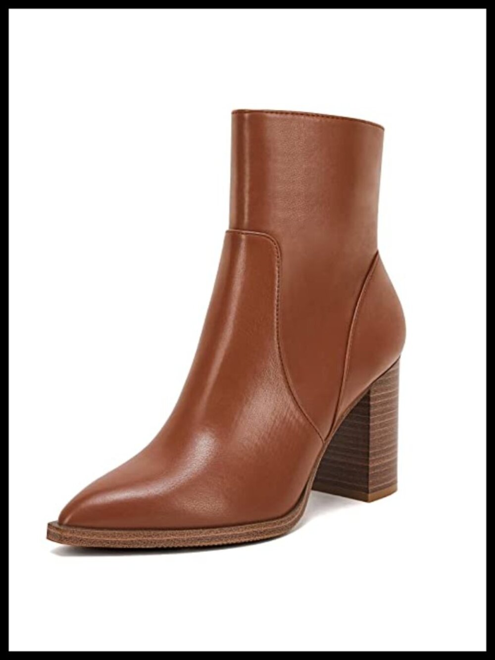 Women's Pointed Toe Chunky Stacked Heel Ankle Boots Faux Leather